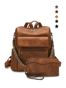 Women's PU Soft Leather Backpack, Large Capacity Commuter Bag, Multi-Usage Design, Waterproof & Durable, Ideal for School & Travel