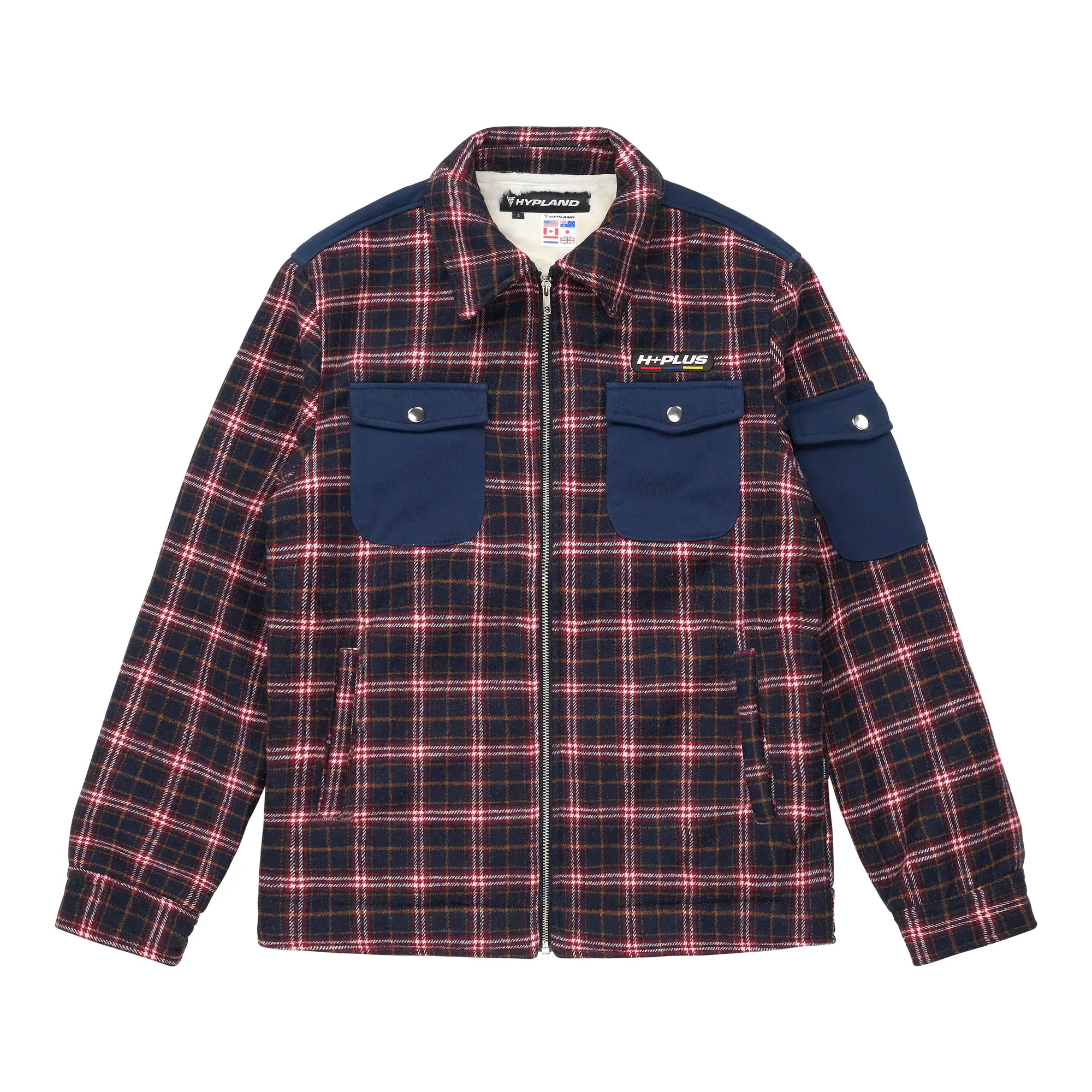 Hypland Menswear H+ Cotton-Shell Fleece Flannel Jacket, Casual Navy Coats for Men, Tops