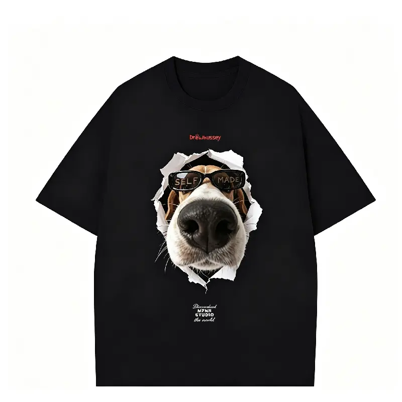 Viral Cool Sunglasses Beagle Dog Graphic T-Shirt, Funny Self Made Dog Tee, Streetwear 3D Torn Paper Dog Print Shirt, Casual Oversized Cotton Top for Men Women, Aesthetic Hip Hop Pet Lover Meme Shirt, Unique Statement Tee for Dog Owners