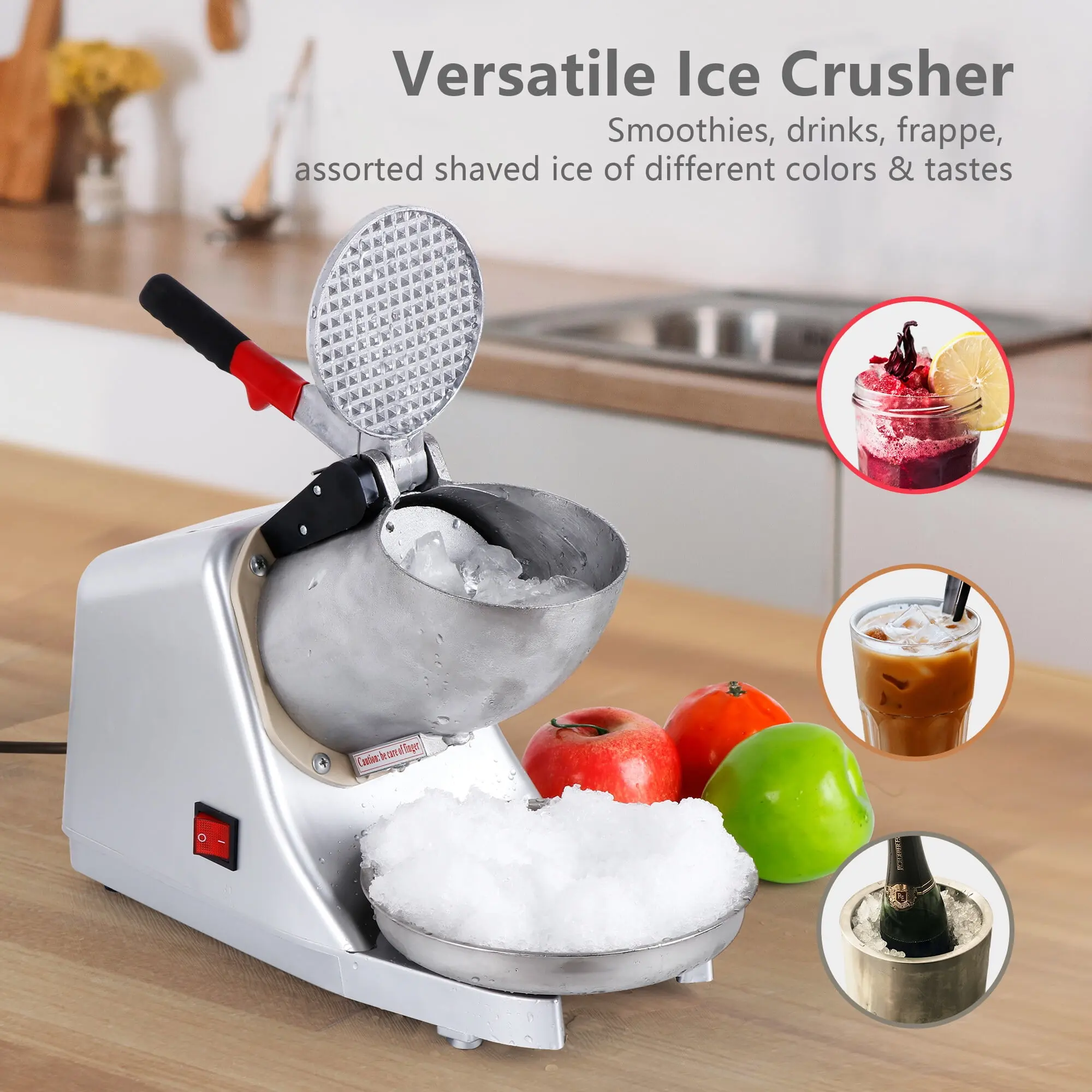 Zeny Stainless Steel Home Ice Crusher - 300W Motor, 2000 RPM, 143lbs/HR Ice Crushing Capacity, Waterproof Switch for Home & Kitchen Use,summerwins,home essentials