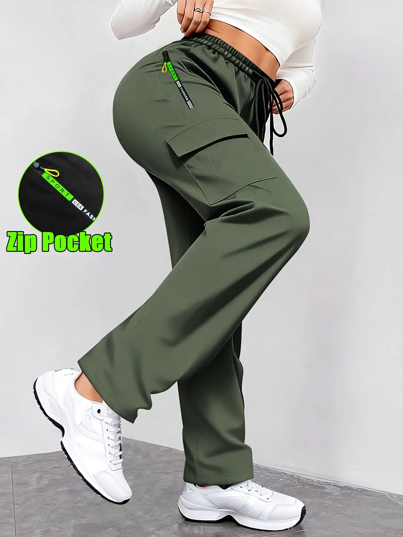 2-pack women’s outdoor sports pants with zippered pockets and a drawstring elastic waistband, perfect for outdoor jogging and everyday wear.
