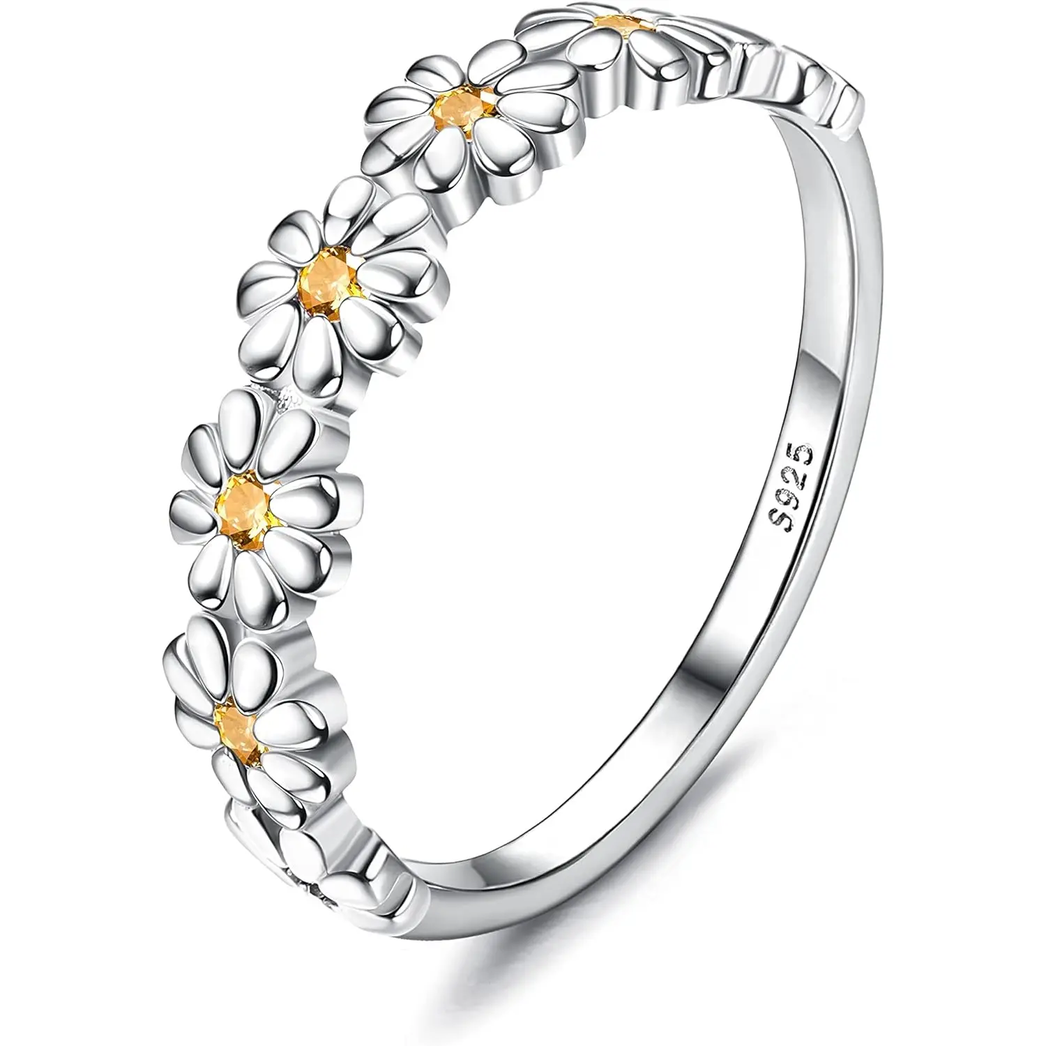 MILACOLATO 925 Sterling Silver Ring 18K Gold Plated Daisy Flower Ring Paved with Coloful Cubic Zirconia High Polished Comfort Fit Sunflower Stacking Statement Wedding Band Ring for Women, Statement Multi Ring, Colorful Czs