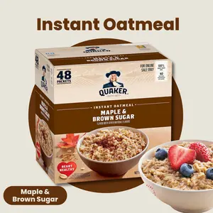 Quaker Instant Oatmeal Maple and Brown Sugar Flavor 1.51oz Individual Packets Pack of 48, Quick Hot Breakfast with Whole Grain Oats for Busy Mornings