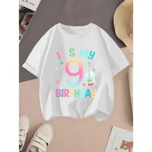 Minimalist 9th Birthday Girl T-Shirt, Kids' Fashion Girls' Top