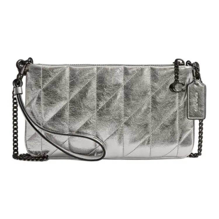 COACH Pouch 22 Top-Zip Clutch with Detachable Wrist Strap for Women – Pewter and Smoke Gray Leather