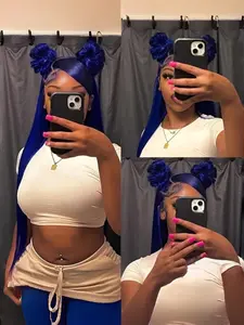 32 Inch Deep Blue Long Straight Wig, Pre Plucked Hairline, Heat Resistant Synthetic No Glue Wig, Women's Style, Heat Friendly Synthetic, Heat Resistant Wigs, Glueless Wigs, Preplucked Wigs