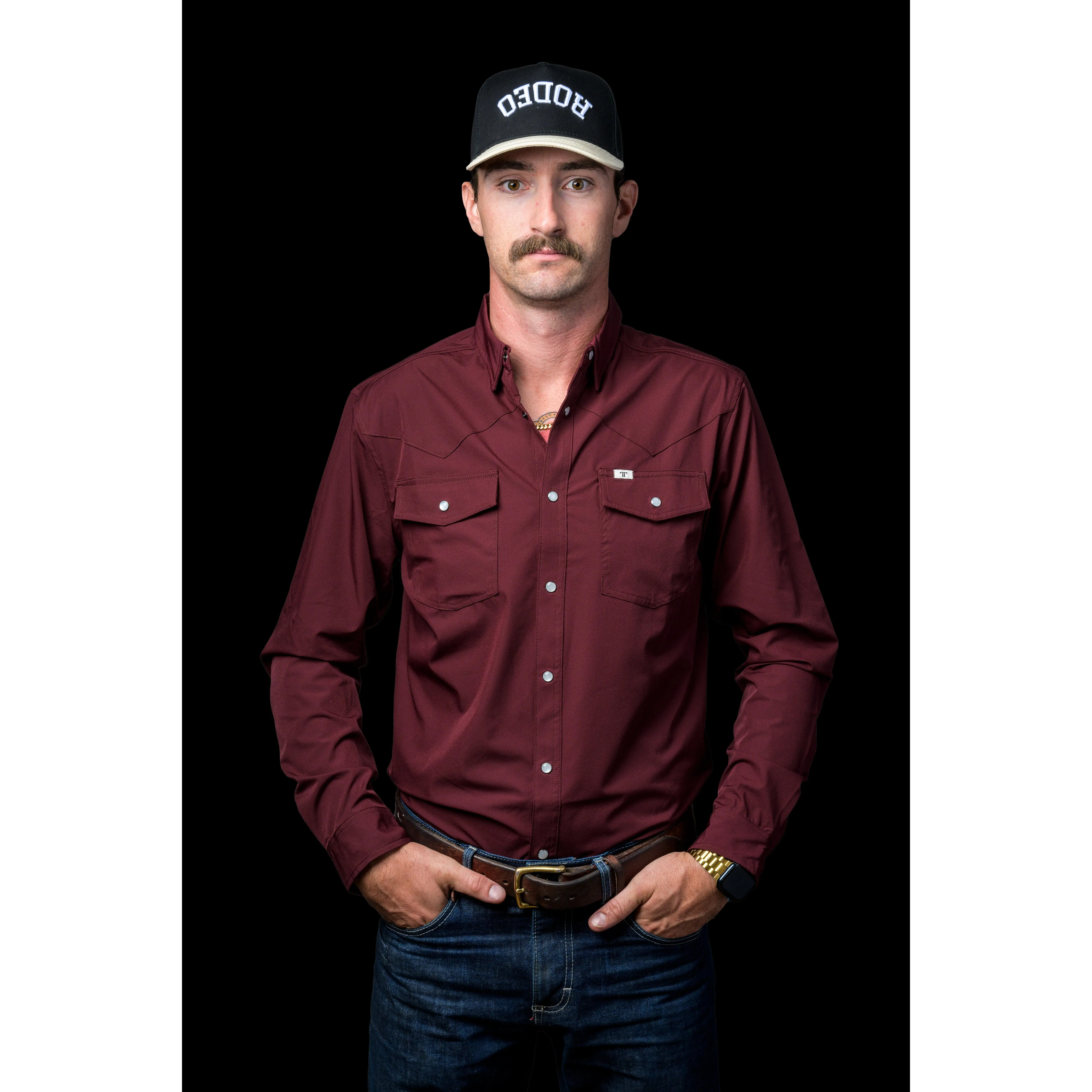 CORE Menswear Men's Maroon Long Sleeve Pearl Snap Shirt - Soft, Breathable Fabric, Casual Style