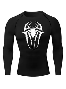 Men's Spider Print Graphic Raglan Sleeve Crew Neck Knit Tee, Casual Comfy Breathable Round Neck Long Sleeve T-Shirt for Spring & Fall, Men's Top for Daily Wear Knitwear
