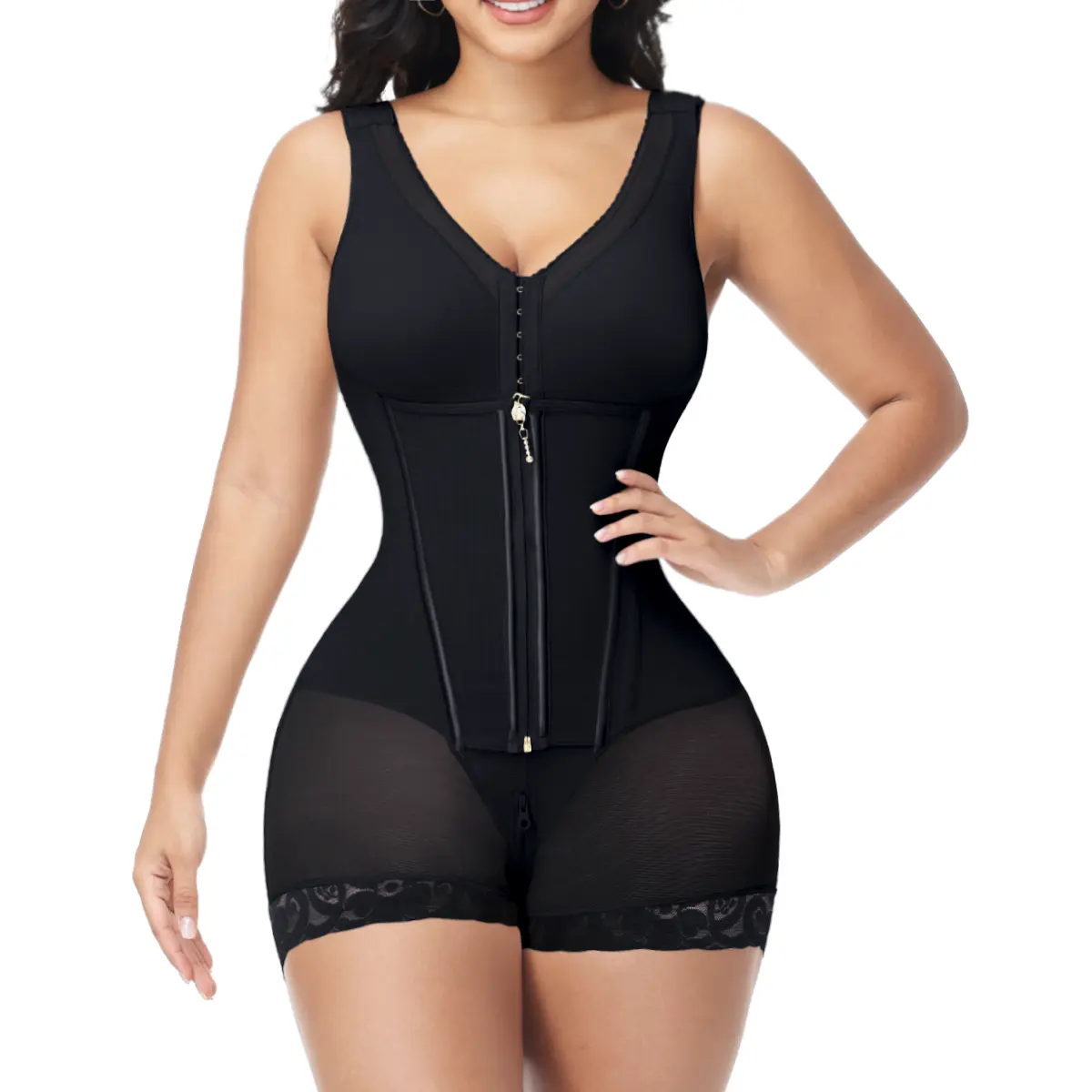 JOSHINE Women's Corset-Style Zip-Up Shapewear Bodysuit with Boyshorts - Postpartum Stage 2/3 Tummy Control, Faja Body Shaper, Waist Trainer Body Shape, BBL Support Abdominal Control Shapewear Abdomen Corset