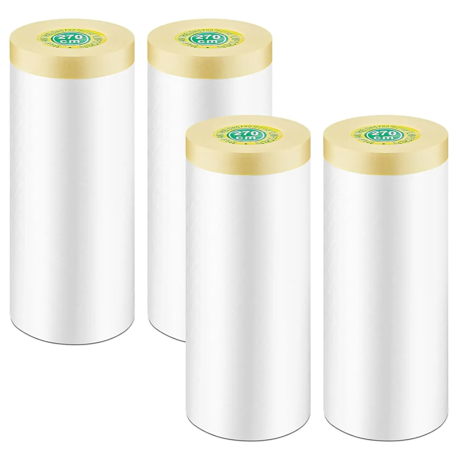 4 Rolls Painters Plastic with Tape, 8.9Ft x 89Ft Pre-Taped Masking Paper for Painting Automotive Masking Film  Adhesive Protective Film Roll for Painting Covering Walls Windows Auto