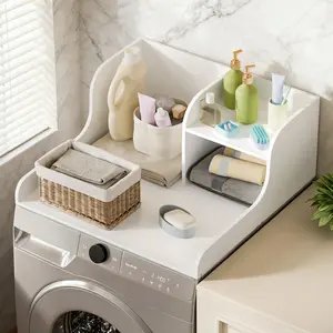 27.5" Washer Dryer Countertop with Shelf, Laundry Countertop with Anti-Slip Strips and Edge Rails, Washer Dryer Topper for Laundry Room Organization (with 3.0M Silicone Strip)