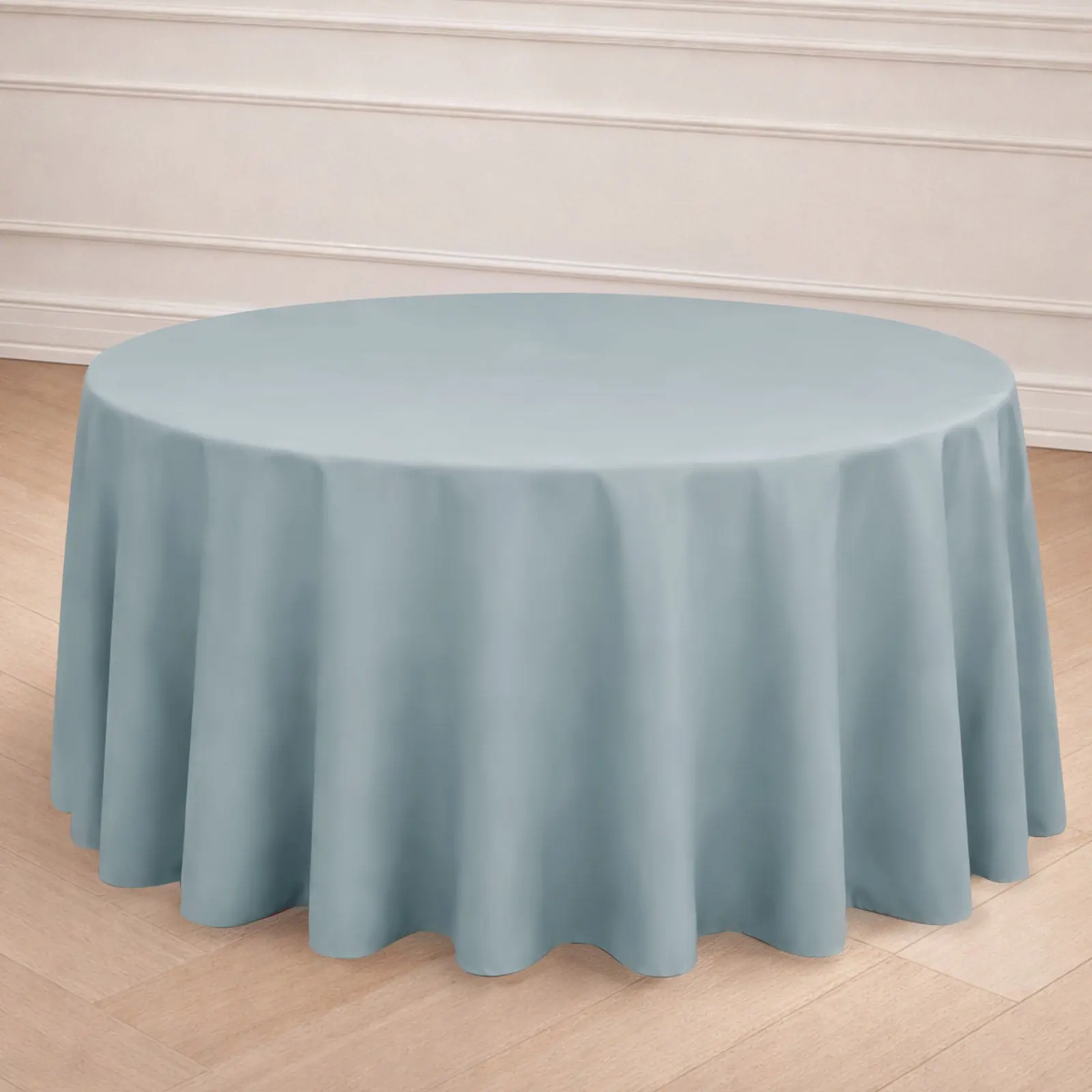 Dusty Blue 120" Round Polyester Tablecloth - Circular, Seamless, Wrinkle-Free, Machine Wash Outdoor Furniture Table Cover