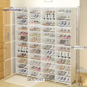 Living Room Bedroom 12 Tier 96 Double Shoe Tower Shelf Sneaker Rack Cube Closet Organizer 4*12 Dustproof Shoe Boxes