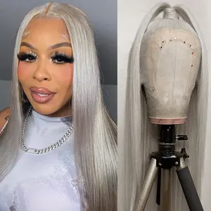 Women's 6-Inch Grey Straight Lace Front Wig, 13X6 HD Transparent Glueless Lace Frontal Wig, Deep Part, Heat-Resistant Synthetic Hair with Realistic Hairline, Lace Frontal Wigs, Hd Transparent Wigs