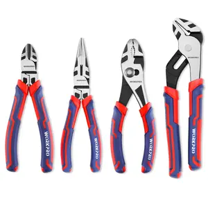 #SpringGlowUp WORKPRO 4-Piece Pliers Set - Premium CR-V Construction Tool Set Including Long Nose, Diagonal Cutting, Groove Joint and Slip Joint Pliers - Red