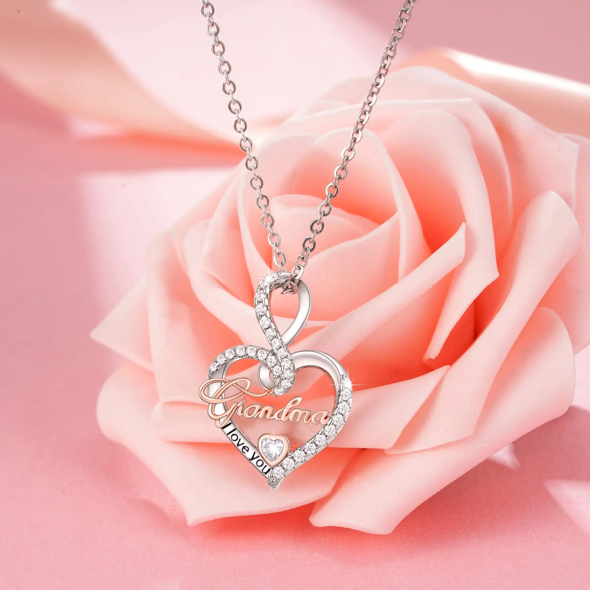 Infinity Love Heart Cubic Zirconia Necklace - Stainless Steel Chain Jewelry, Birthday Gift for Mother/Nana, Women's Artificial Gemstone Accessory