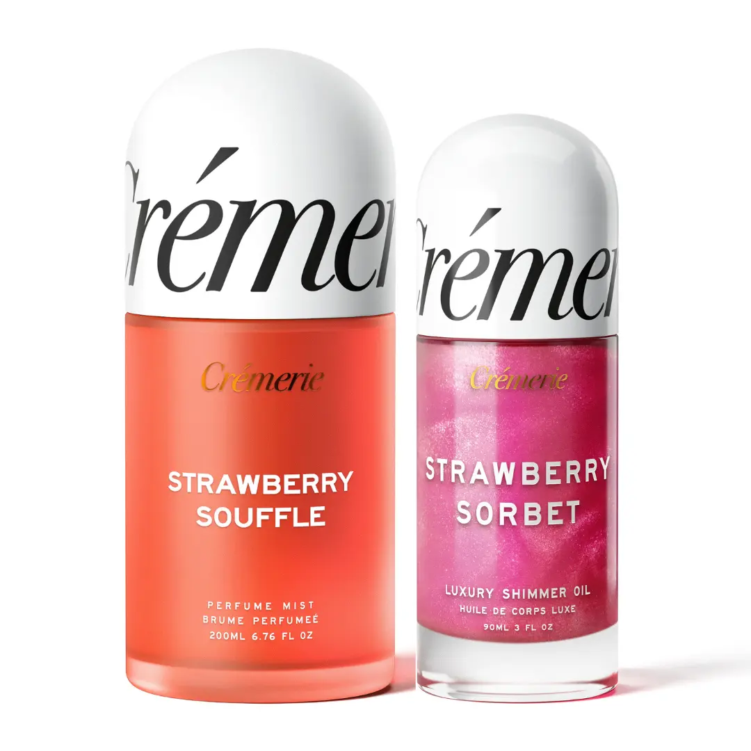Cremerie Strawberry Shortcake Glow Duo | Strawberry Soufflé Perfume Mist + Strawberry Sorbet Shimmer Body Oil | Dewy & Luminous Skin
