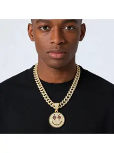 New Arrival Men's Full Diamond Chain Hip-Hop Style Personalized Smiley Face Pendant Necklace