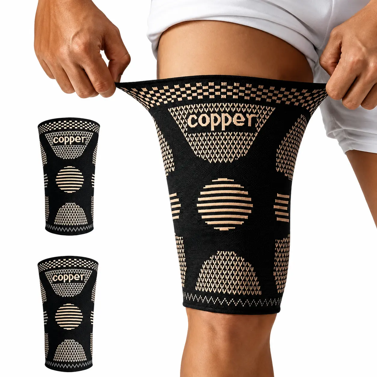 2 Pack-3D Knit Supportive Copper Knee Brace, Sports Training & Daily Knee Joint Soreness Relief, Elastic Compression Patella Stabilizer, Sweat-Wicking Comfortable Wear Perfect Xmas Gift for Family Friends