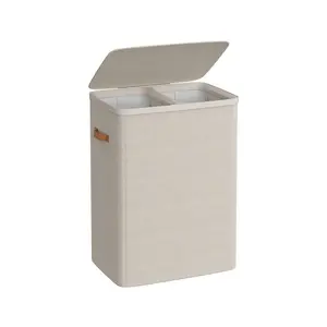 SONGMICS Laundry Basket, 44.9 Gal. Laundry Hamper, 2 Compartments, Easy Assembly, with Lid and Handles, Removable Inner Bags, Joseph