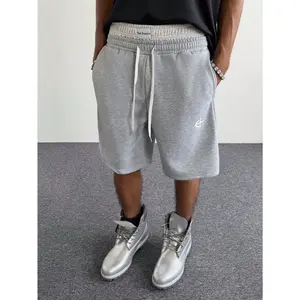 Men's Grey Fake Two-Piece Embroidered Shorts | Y2K Streetwear Casual Bottoms