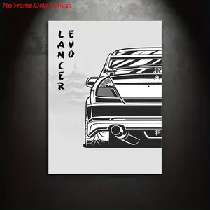 1 set of frameless canvas print posters, Decoration items, Vintage Prints, Vintage car print, retro minimalist art, Mitsubishi Lancer Evo, gift for Japanese JDM car culture enthusiasts, wall decor for bedroom, living room