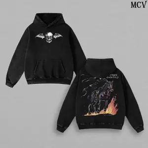 Dark Metal Band Inspired Washed Hoodie, Oversized Rock Streetwear Pullover