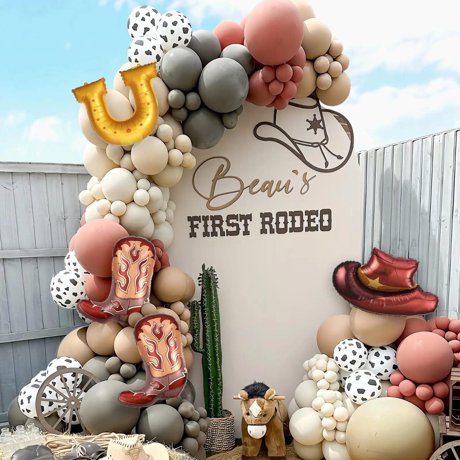 Western Cowboy Party Balloon Arch Kit 168cs Neutral Brown Blush Cow Print Garland With Hat Boots Horseshoe Foil Balloons For First Rodeo Shower Farm Birthday Decorations