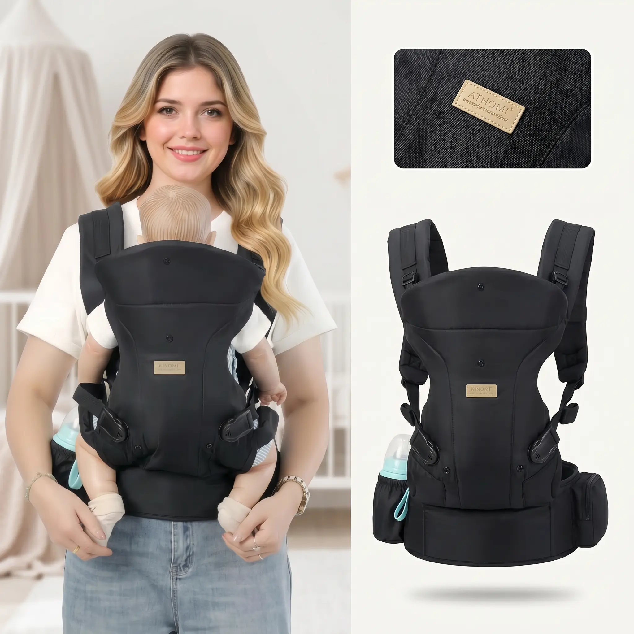 Baby Ergonomic Backpack Carrier - Hands-Free, Lightweight, Adjustable Neck Support, Expandable Hip Seat for Newborns & Toddlers (0-36 Months, 7-44 lbs) Daily Walk, Travel Use, Hands Free Carrier, Ergonomic Infant Carrier velcro child