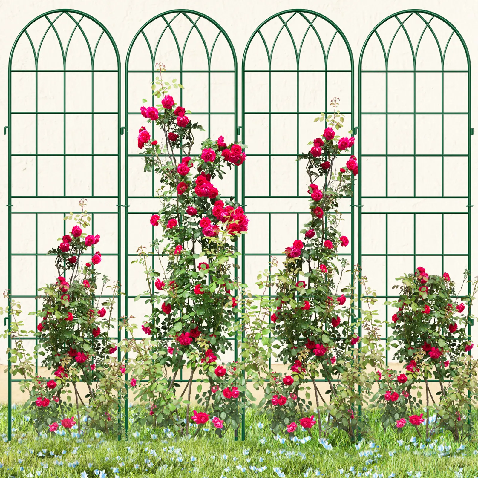 ABORON 4 Pack Heavy Duty Metal Trellises for Climbing Plants, Garden Support for Flowers Vegetables Cucumbers, Easy-Installation Garden Decoration