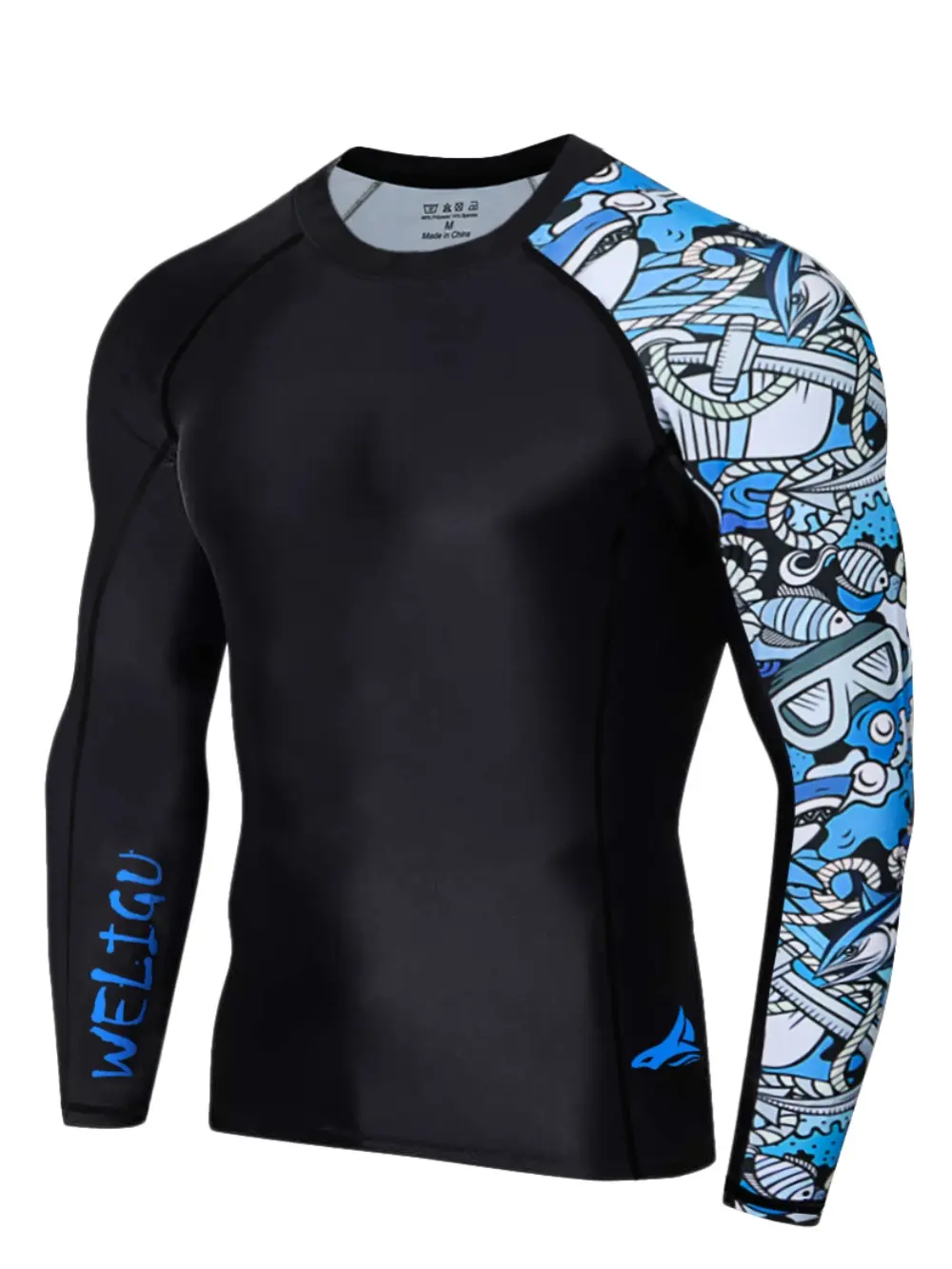 WELIGU Men's Long Sleeve UPF 50+ Baselayer Skins Performance Fit Compression Rash Guard