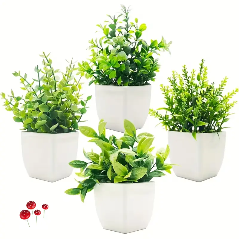 4-Pack Mini Artificial Potted Plant Garden - Home & Garden Decor, Suitable for Indoor/Outdoor Spaces (Office Desks, Lawns) & Holiday Decor (Thanksgiving, Christmas, New Year) Decorative