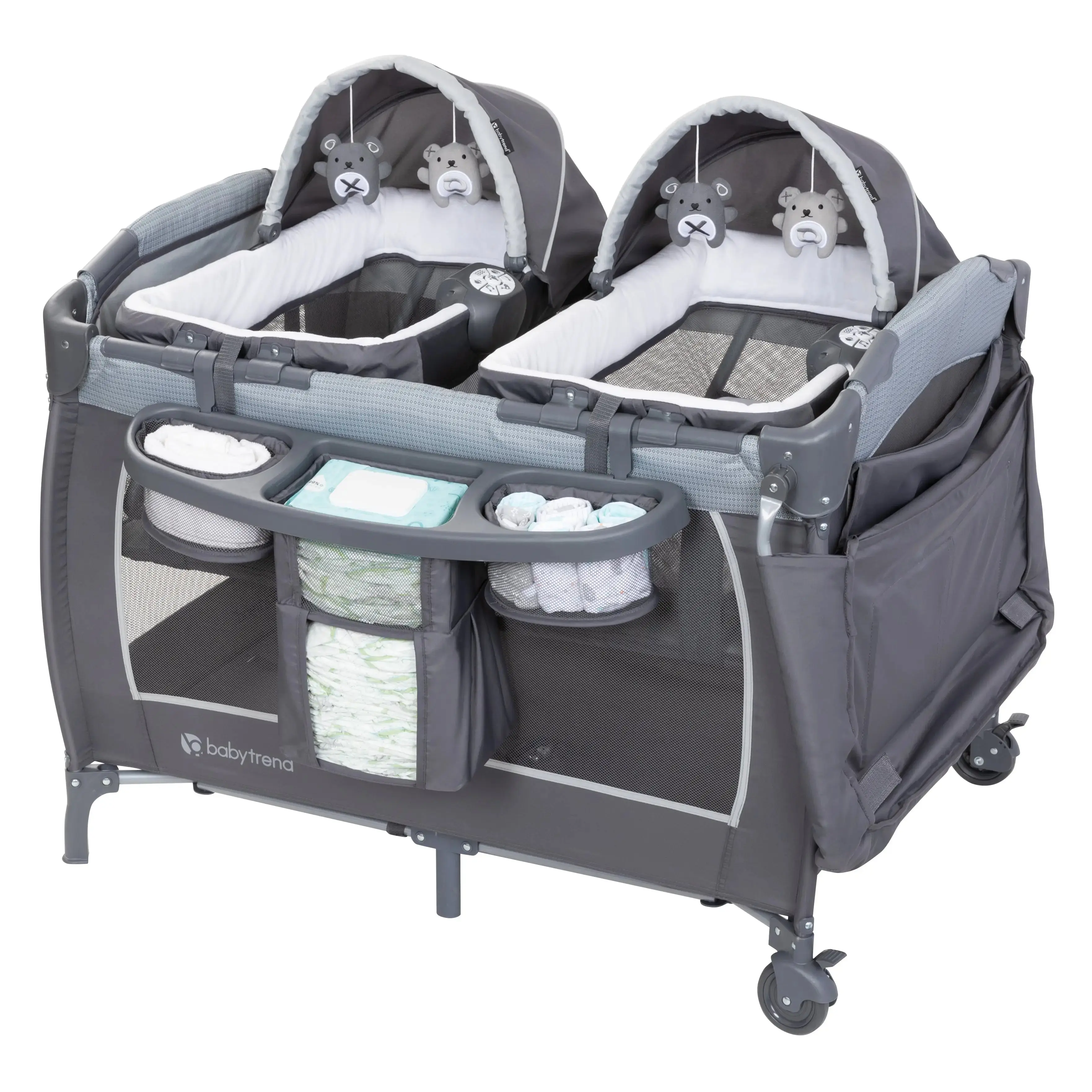 Baby Trend® Lil' Snooze™ Deluxe III Portable Nursery Center® Playard for Twins w/ 2 Removable Bassinets, Organizer & Tote Bag
