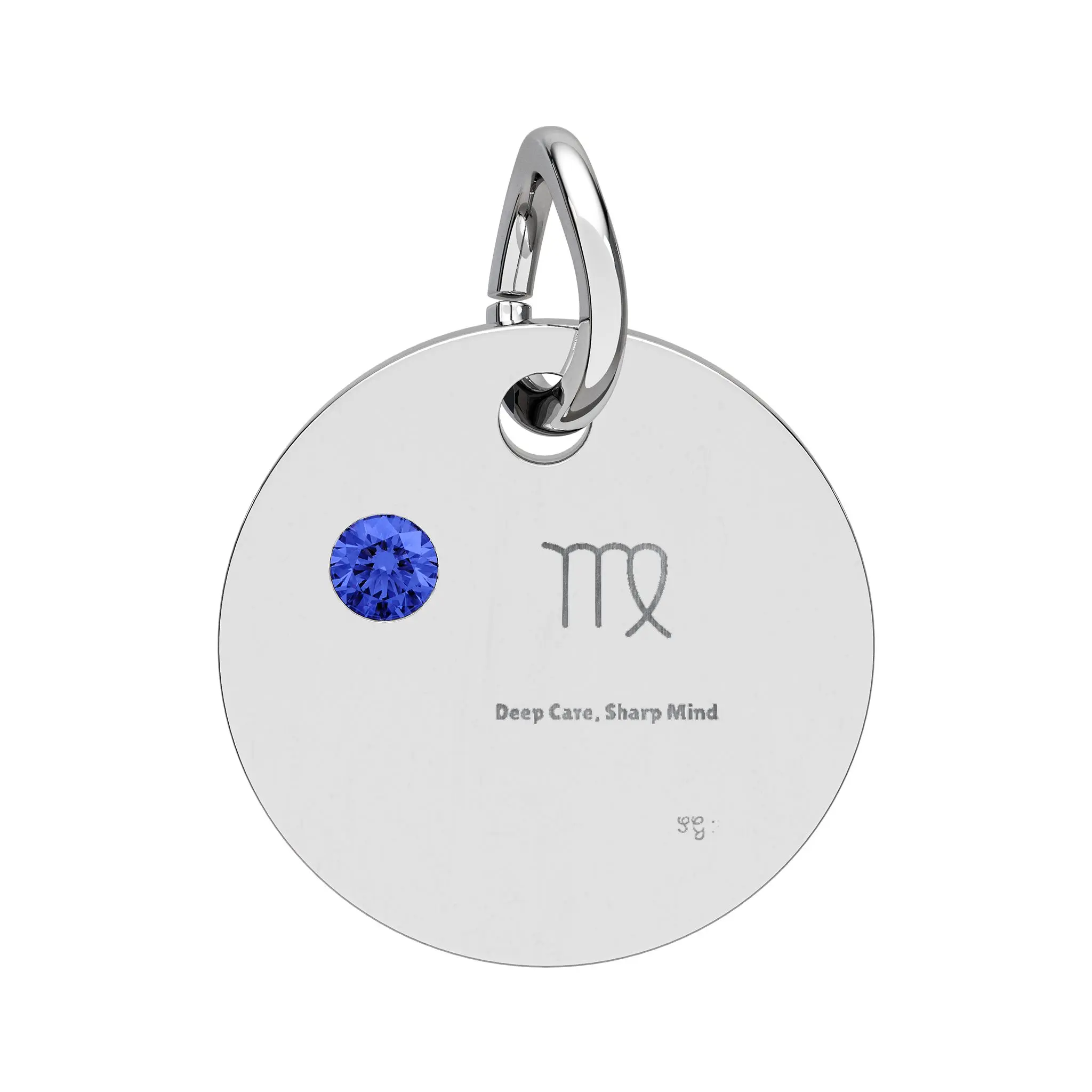 Virgo Sapphire Birthstone Circle Charm engraved astrology disc | Sterling pendant