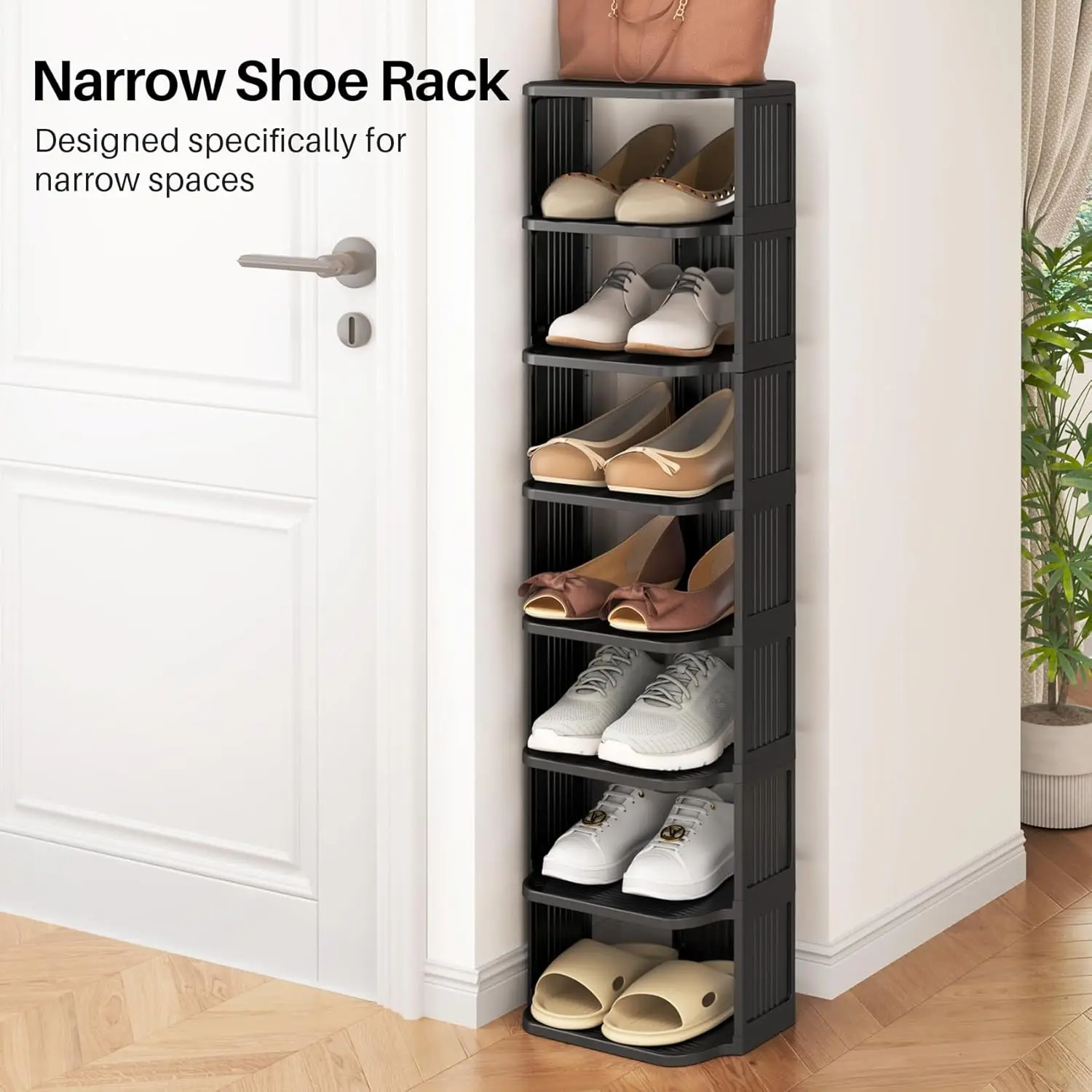 Thickened PP Durable Plastic Vertical Shoe Rack Organizer - 6/9-Layer Floor Standing Adjustable Entryway Shoe Holder, Closet Space Saver Expandable Flexible Height Alignment Storage for Small Spaces