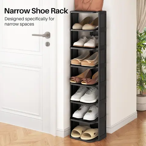Thickened PP Durable Plastic Vertical Shoe Rack Organizer - 6/9-Layer Floor Standing Adjustable Entryway Shoe Holder, Closet Space Saver Expandable Flexible Height Alignment Storage for Small Spaces