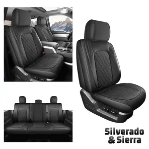 Premium Leather Waterproof Custom-Fit Car Seat Covers, Full-Set Truck Cushion Protectors for Silverado/Sierra 1500, 2500HD, 3500HD (2007-2025) Crew, Double & Extended Cab Pickup Trucks, Truck Cushion Protector