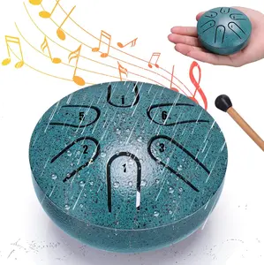 Steel Tongue Drum Rain Chime - 3 Inch 6 Notes Mini Waterproof Rain Drum for Outside Garden, Portable Percussion Instrument with Mallets, Calming ASMR Sound for Yoga Meditation & Relaxation （ Malachite）