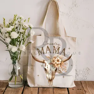 Western Mama Cotton Canvas Tote Bag - 100% Cotton, 22" Handles, Cream Color, Perfect for Mother's Day Gift, Stylish & Durable