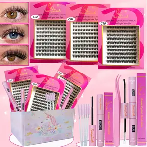 3 Boxes Individual Volume Lash Clusters Set C02 C07 C10 3D Wispy Synthetic False Eyelashes, D Curl Mixed Length and Style,DIY Lash Extension Kit with Eyelash Extension Glue for Everyday Eye Make Up and Gift for Friend Family and Festival