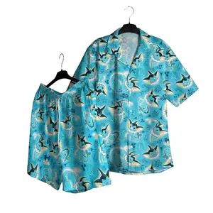 Vaporeon PKM Hawaii Set Hawaiian Shirt, Hawaiian Short - For All Ages Palm Tree Anime Manga Shirt Video Game Gifts Summer Beach Tropical Floral Aloha