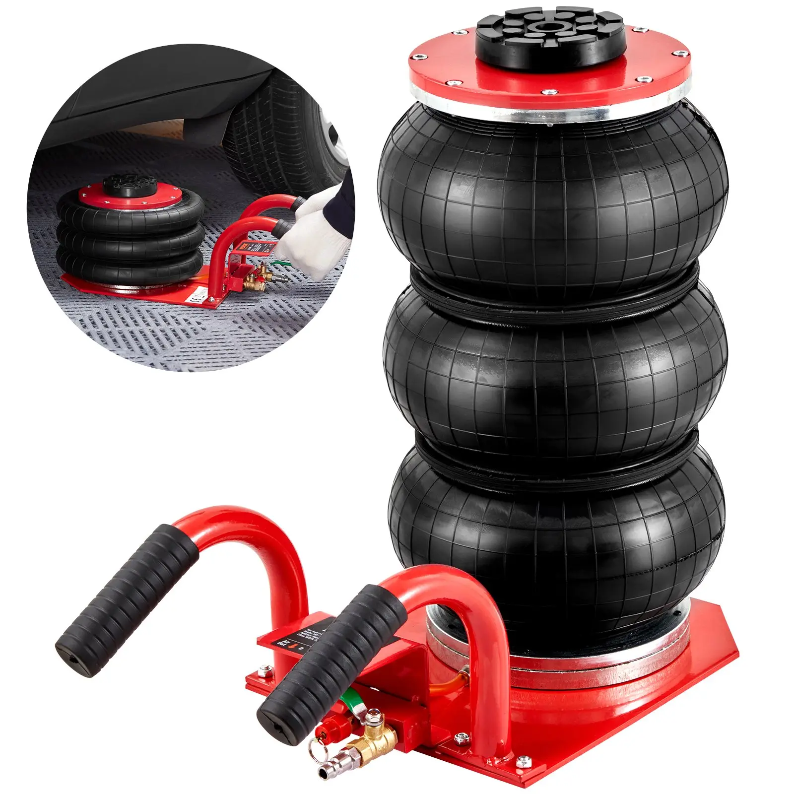 【Summerfinds】VEVOR 3 Ton/6600 lbs Triple Bag Air Jack Airbag Jack with Six Steel PipesLift up to 17.7 inch/450 mm3-5 s Fast Lifting Pneumatic Jackwith Side Handles for CarGarageRepair