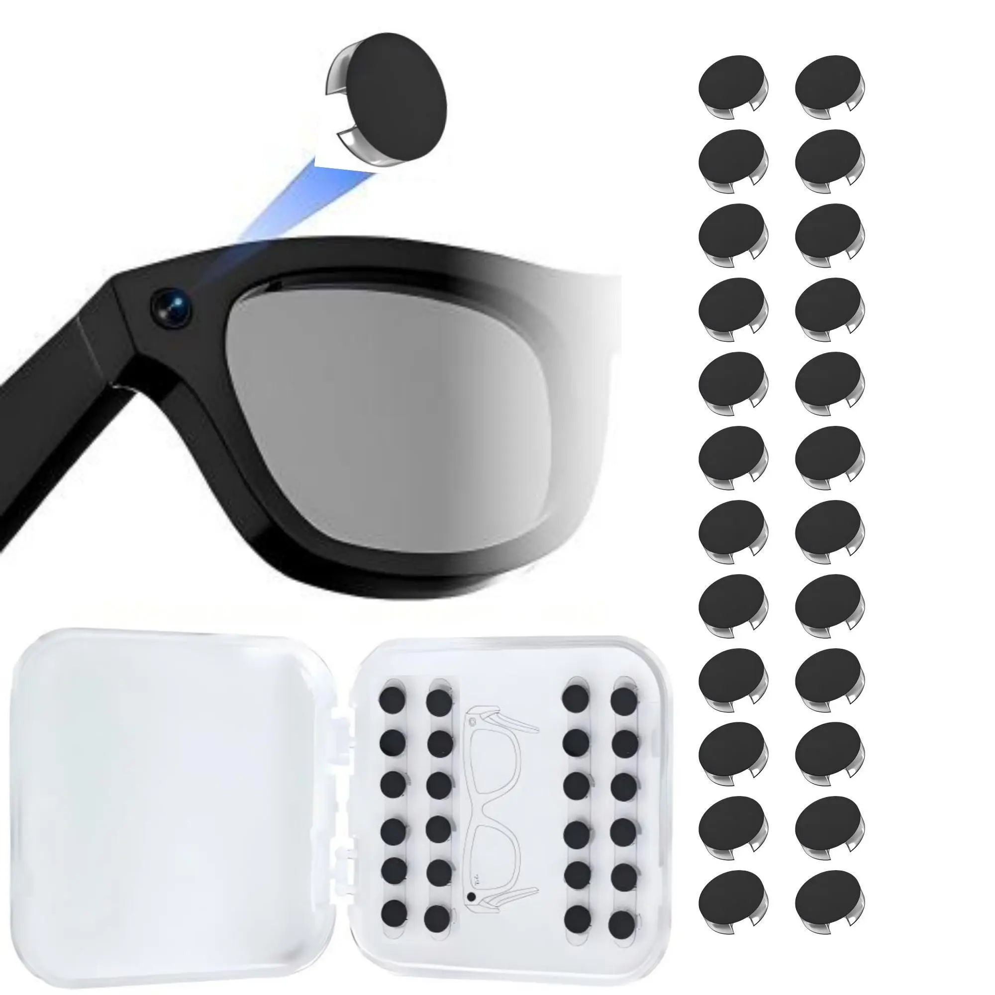 24Pcs LED Light Blocking Stickers for Ray-Ban Meta Wayfarer/Skyler/Headliner (Gen 2) & Oakley Meta HSTN Smart Glasses, Low-Tack Restickable Blackout Covers, LED Non-Prescription Glasses Accessories, Easy Install And Removal, Enables Covert Wear