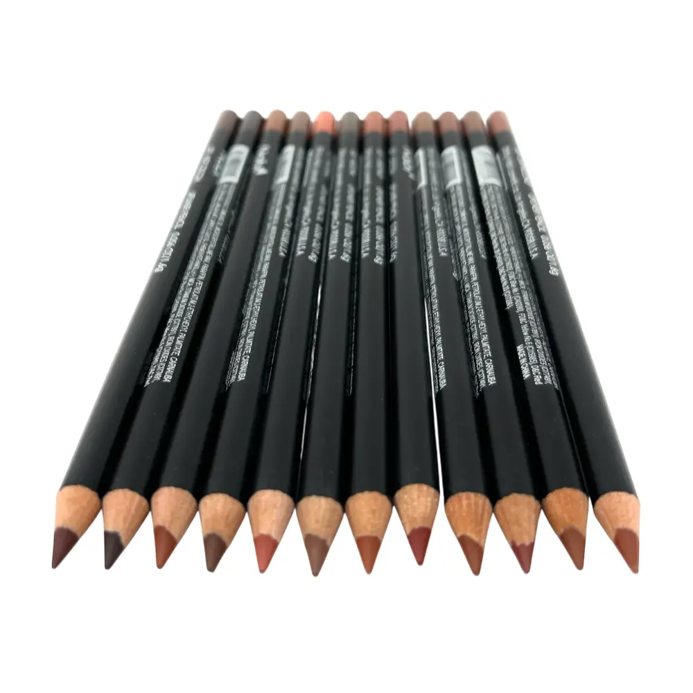 Nabi 12-Piece Wooden Lip Liner Pencil Set - Creamy Pencil Lipliner, High-Pigmented, Long-Lasting, Matte Finish, Non-Glossy, 7.5in Rich-Color Lip Makeup Liner Set, Liner Set Lipliner