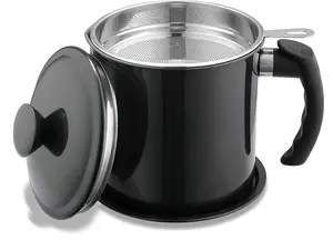 Stainless Steel Bacon Grease Container with Strainer 48 oz Oil Storage Pot Fat Container with Lid & Easy Grip Handle Silver Finish
