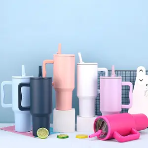 40oz Solid Color Powder-Coated Tumblers with Leak-Proof Lid & Reusable Straw Double Wall Vacuum Insulated Travel Mugs BPA-Free & Safe