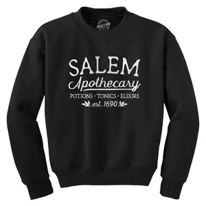 Salem Apothecary Crewneck Sweatshirt Funny Halloween Witch Graphic Long Sleeve Funny Sweater Halloween Crew Neck Novelty Sweatshirts for Men Black
