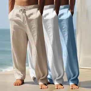 Men’s 3-Pack Casual Loose Linen Blend Pants – Drawstring Waistband, Lightweight Breathable Fabric, Ideal for Summer and Beach Outfits