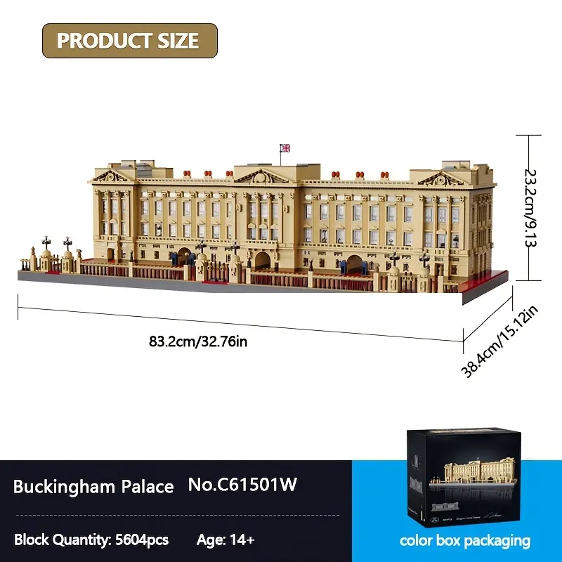 Giant Buckingham Palace Building Block Set, 5604pcs High-Simulation World Renowned Landmark Model Kit, Luxe Home Collector’s Piece with Original Collector’s Gift Box & Full-Color Illustrated Guide, Festive Occasion Gift for Architecture Enthusiasts