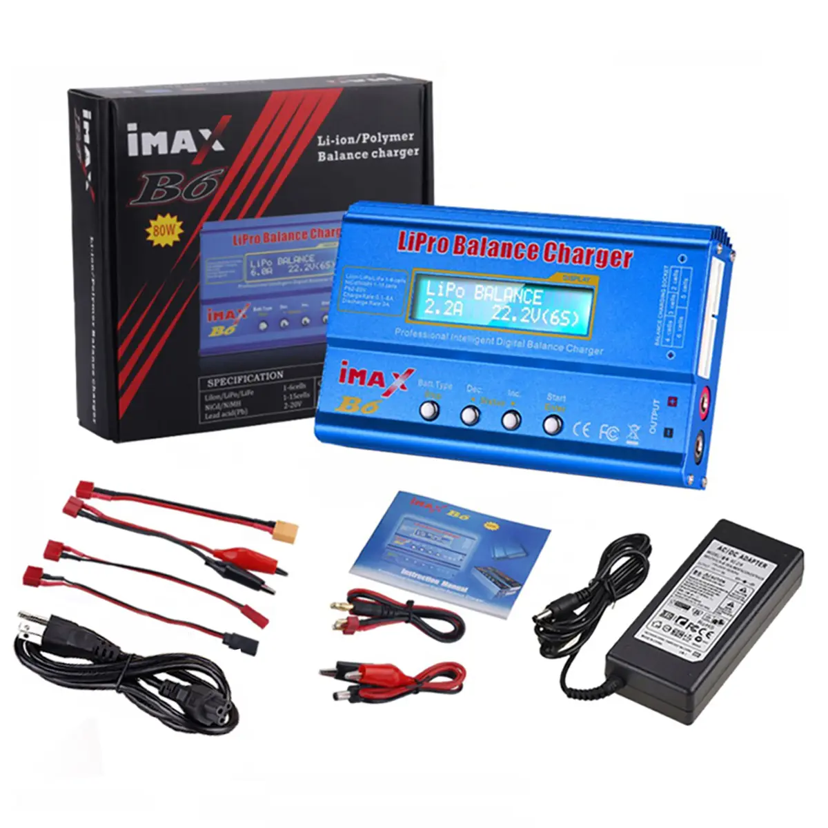 Hobby Fans B6 Mini Professional Balance Charger/Discharger with Power Supply for 1S-6S LiPo Lilon Life NiCd NiMh Pb RC Battery, Battery Charger Kit, 1S-6S Support, Charge+Discharge